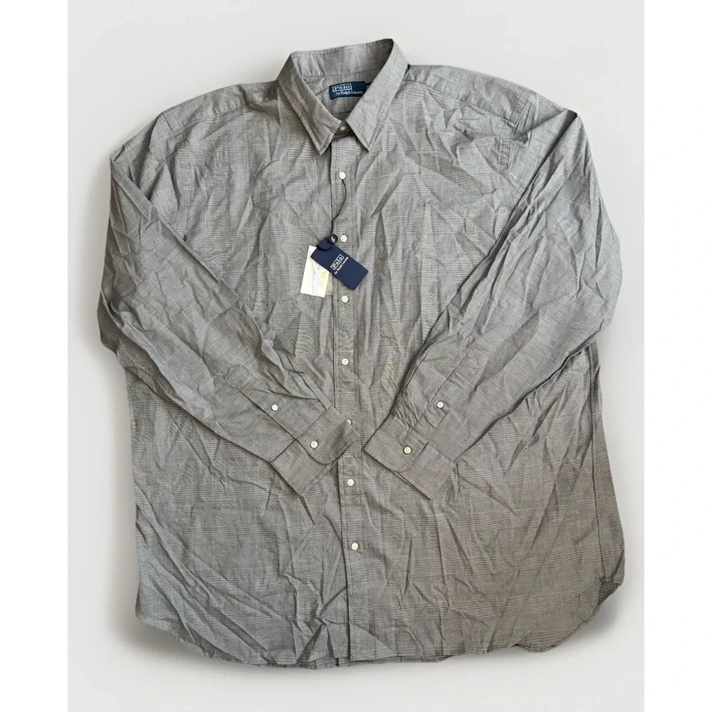 Polo Ralph Lauren Button Up Long Sleev Big Tall‎ 3XLT Shirt Grey Checker NWT